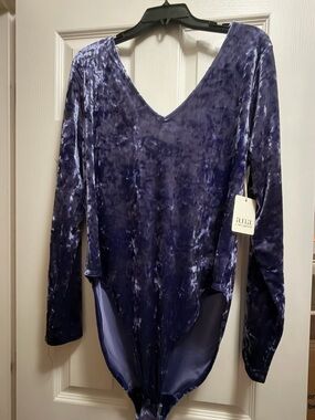 NWT a.n.a Velvet Long-Sleeve V-Neck Bodysuit in Deep Purple